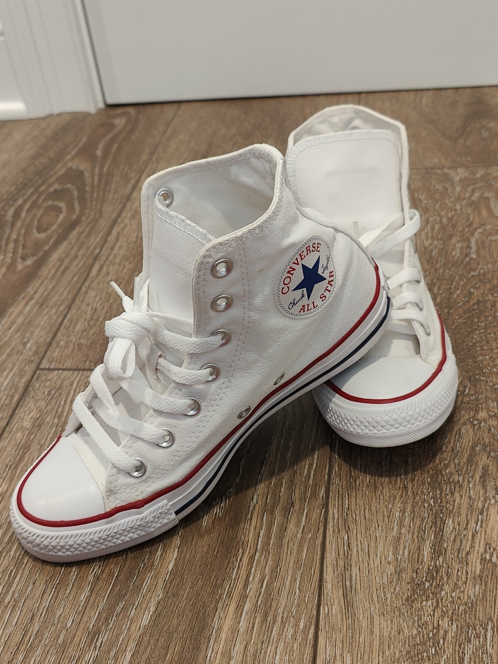 Converse Kids' White High-Top Sneakers with Red & Blue Trim